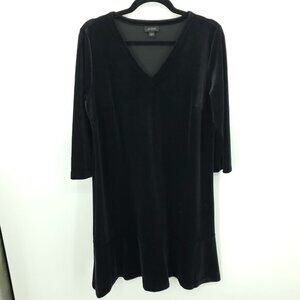J. Jill Wearever Velvet Flounced-Hem Dress 3/4 Sleeve M Black